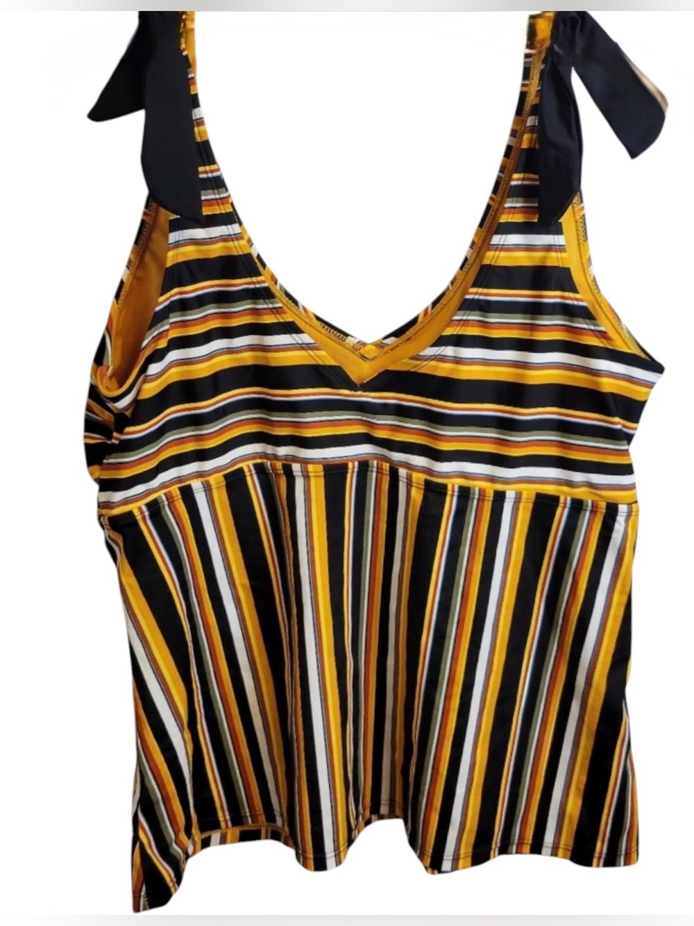 Time and Tru ~ Black & Yellow & Red ~ Striped Women’s ~ Swim Tankini Top ~ Sz XL